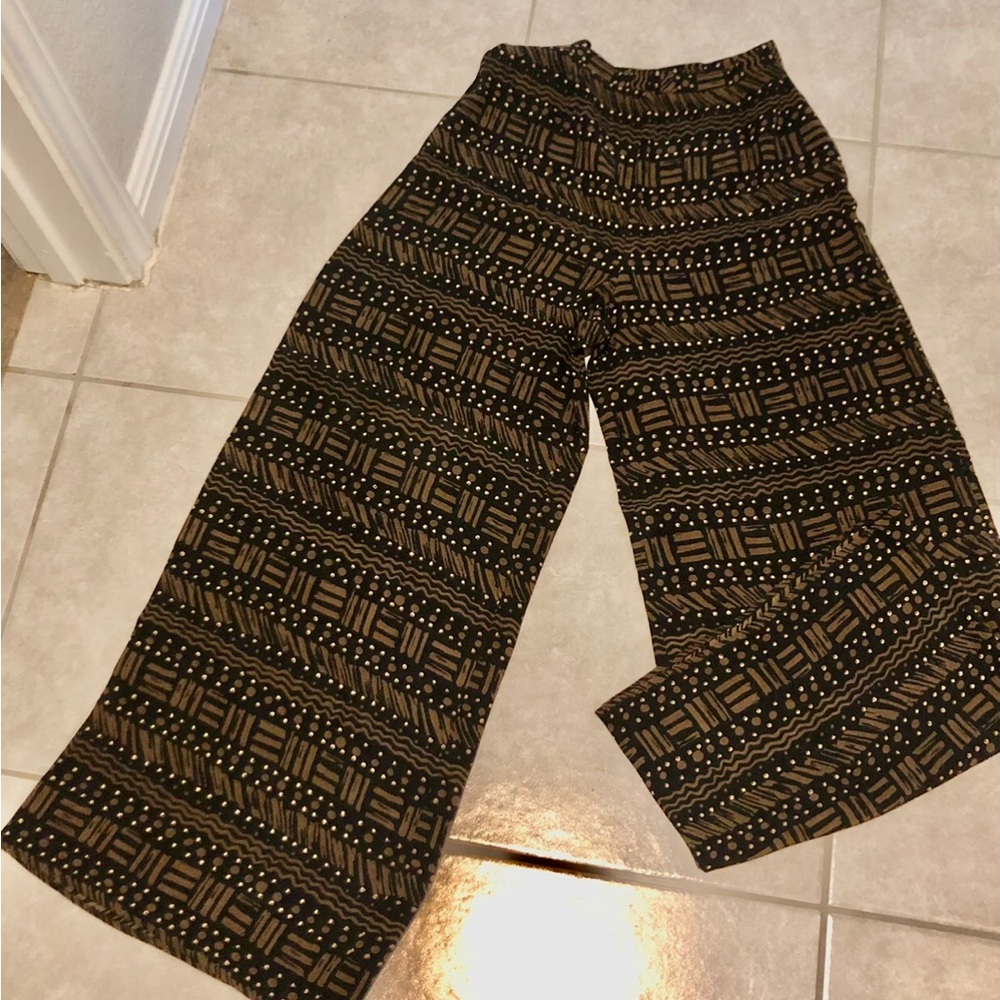 Vintage Y2K Ann Taylor Palazzo Safari African Print women Wide Leg Pants Size 8